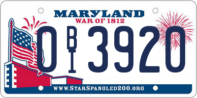MD license plate 0BI3920