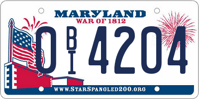 MD license plate 0BI4204