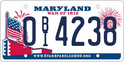MD license plate 0BI4238