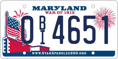 MD license plate 0BI4651