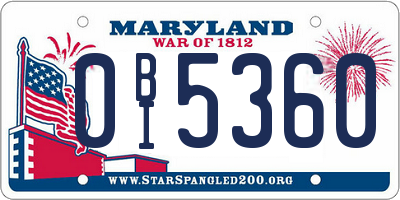 MD license plate 0BI5360