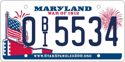 MD license plate 0BI5534