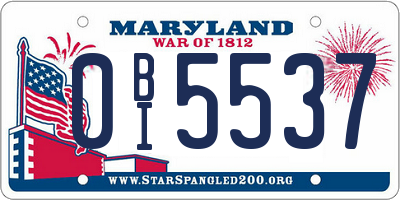 MD license plate 0BI5537