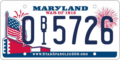 MD license plate 0BI5726
