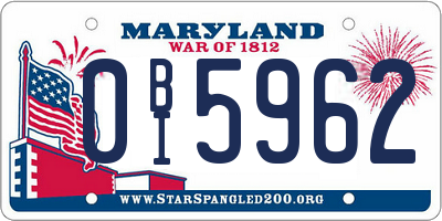 MD license plate 0BI5962