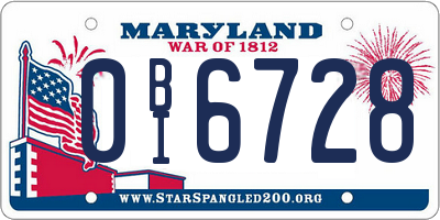 MD license plate 0BI6728