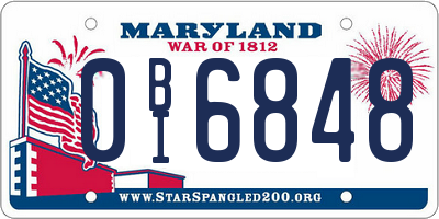 MD license plate 0BI6848