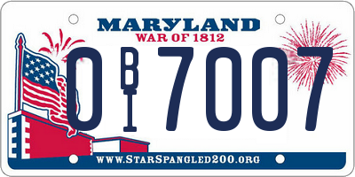 MD license plate 0BI7007