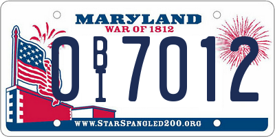 MD license plate 0BI7012