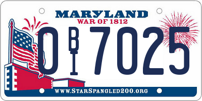 MD license plate 0BI7025