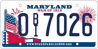 MD license plate 0BI7026
