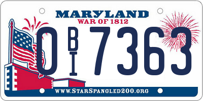 MD license plate 0BI7363