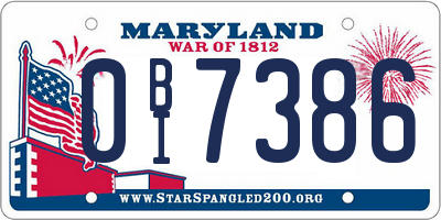 MD license plate 0BI7386