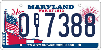MD license plate 0BI7388