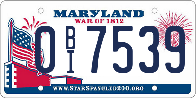 MD license plate 0BI7539
