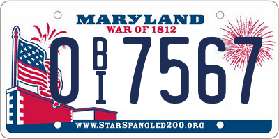 MD license plate 0BI7567