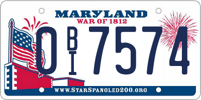 MD license plate 0BI7574