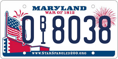 MD license plate 0BI8038