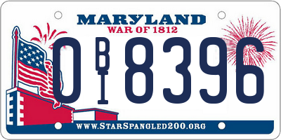 MD license plate 0BI8396