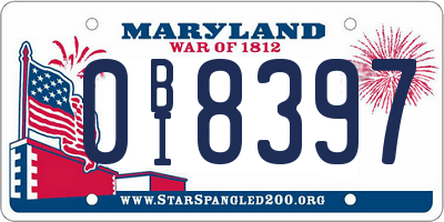 MD license plate 0BI8397