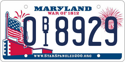MD license plate 0BI8929