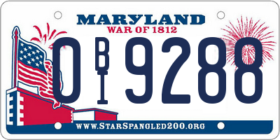 MD license plate 0BI9288