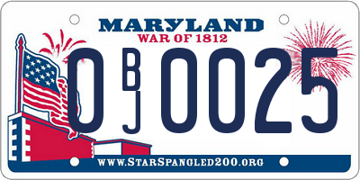 MD license plate 0BJ0025
