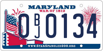 MD license plate 0BJ0134