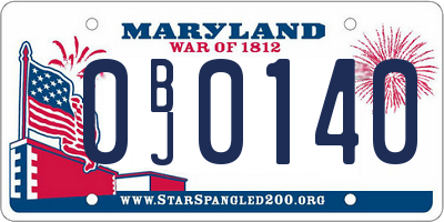 MD license plate 0BJ0140