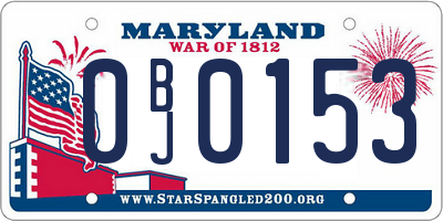 MD license plate 0BJ0153