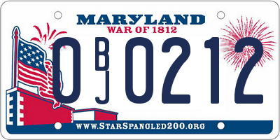 MD license plate 0BJ0212