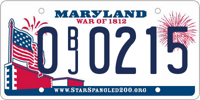 MD license plate 0BJ0215