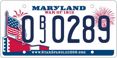MD license plate 0BJ0289