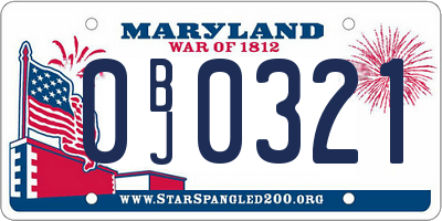 MD license plate 0BJ0321