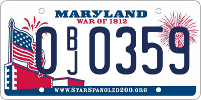 MD license plate 0BJ0359