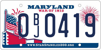 MD license plate 0BJ0419