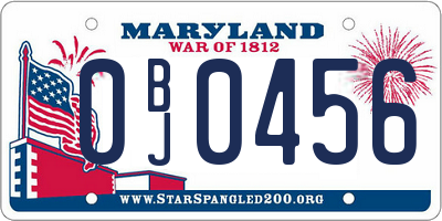 MD license plate 0BJ0456