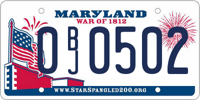 MD license plate 0BJ0502