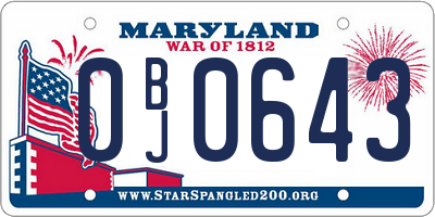 MD license plate 0BJ0643