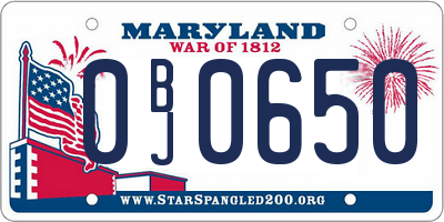 MD license plate 0BJ0650