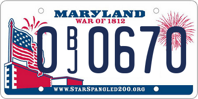 MD license plate 0BJ0670