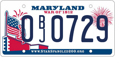 MD license plate 0BJ0729