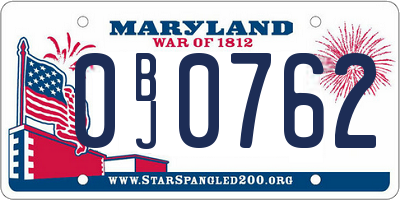 MD license plate 0BJ0762