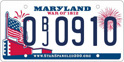 MD license plate 0BJ0910