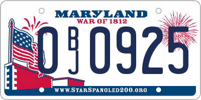 MD license plate 0BJ0925