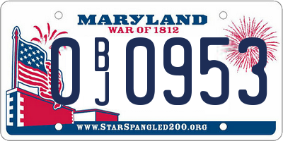 MD license plate 0BJ0953