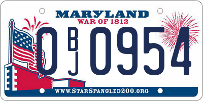 MD license plate 0BJ0954