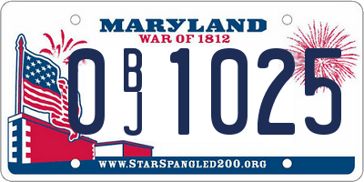 MD license plate 0BJ1025
