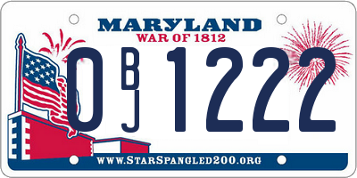 MD license plate 0BJ1222