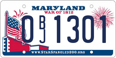 MD license plate 0BJ1301